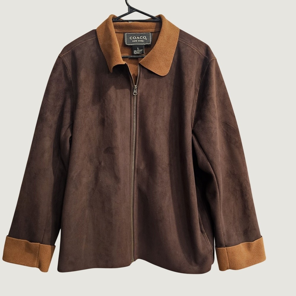 Coaco Y2K Faux Suede Brown Large Lightweight Womens Fleece Jacket